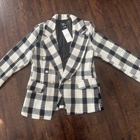 IRO Black and Cream Plaid Blazer black and gold - Picture 3 of 5